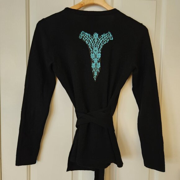 Vanita Rosa Paris St. Barth Black Cashmere Wrap Cardigan Embellished Resort - Picture 4 of 13